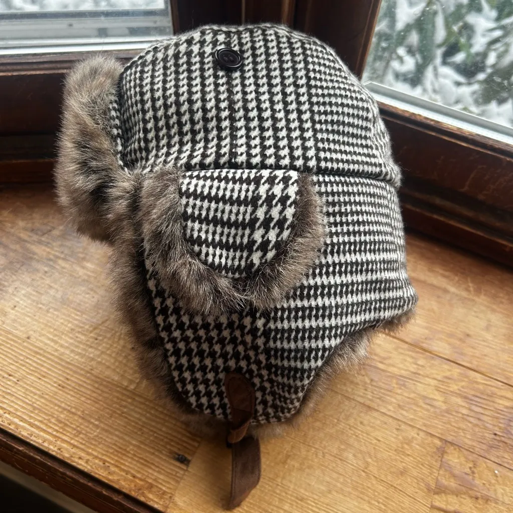Manhattan Hat Company Houndstooth Trapper Hat with Faux Fur Women’s One Size Black - Image 3