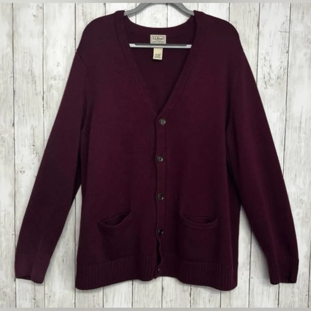 L.L. Bean | Long Sleeve V-Neck Button Down Warm & Cozy Cardigan | Burgundy | XL - Image 8