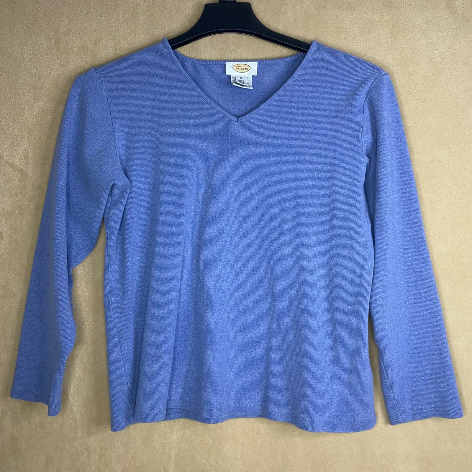 Talbots Womens Blouse Medium Blue V-Neck Long Sleeve Cotton Spandex Casual Top M - Image 2
