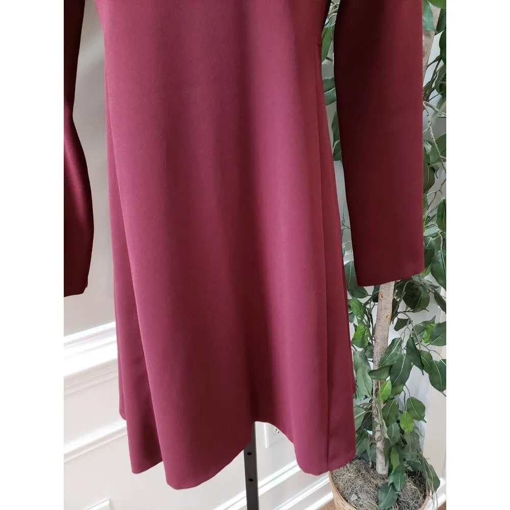Zara Women's Maroon Polyester Round Neck Long Sleeve Knee Length Dress Size XS - Image 3