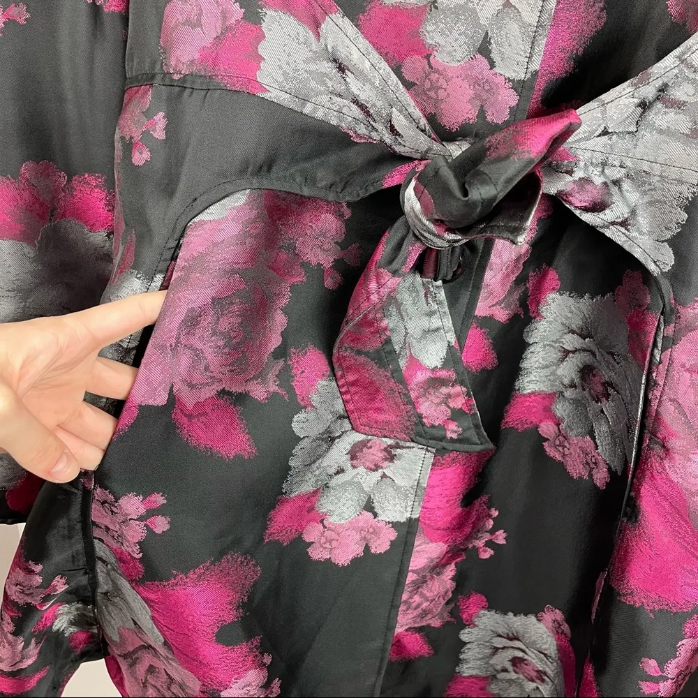 Jerry T Art To Wear Floral Jacket Tie Front Flare Sz Large Pink - Image 9