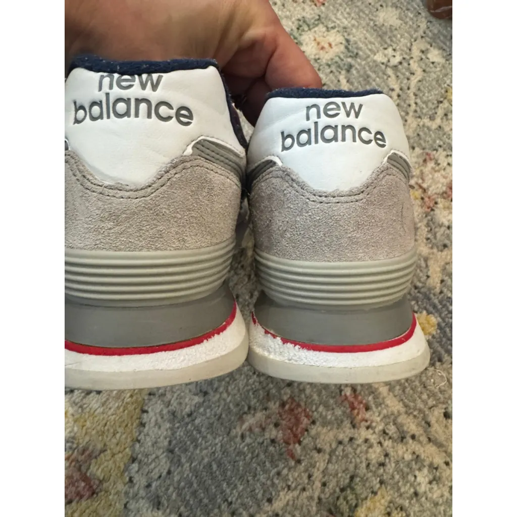 Women's New Balance 574 Grey Navy Lace-Up Athletic Sneakers - Image 4