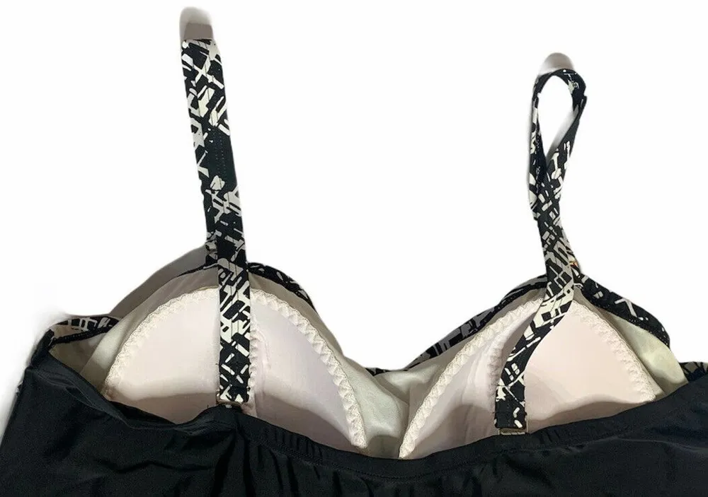 NEW Fresh Water One Piece Removable Strap Skirted Swimsuit Slimming Black 30W - Image 6