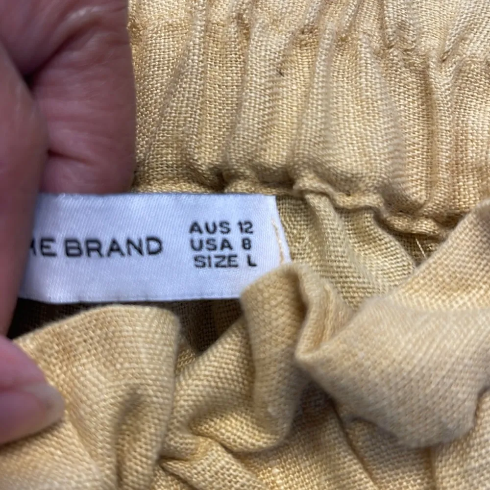 Women's Faithfull The Brand Mustard Yellow Gold Wide Leg Linen Pant Size Large - Image 5