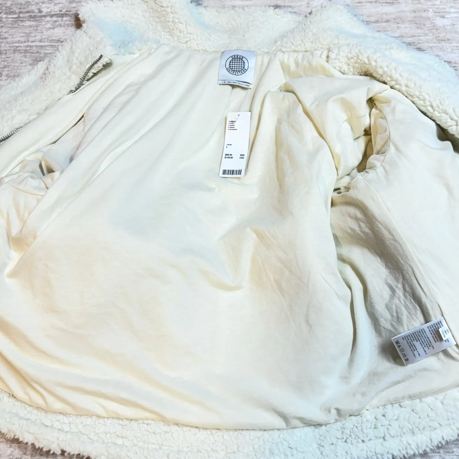 Urban Outfitters Women Large White Clara Teddy Coat Jacket Faux Sherpa Moto Prep - Image 9