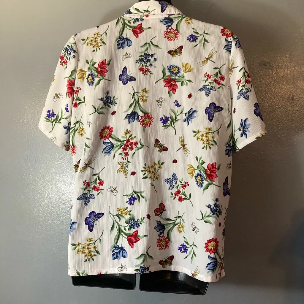 Bon Worth Multicolor Floral Blouse White Size L - Image 4
