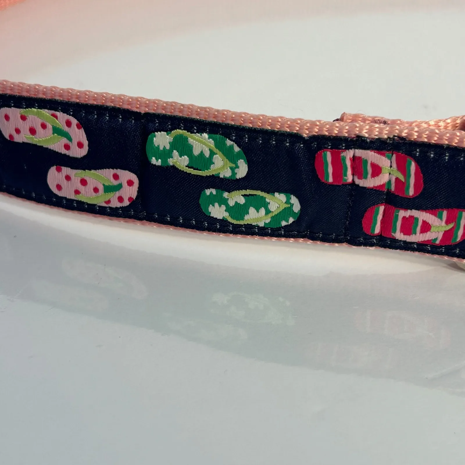 Douglas Paquette Flip Flop Print Fabric Belt Pink Double Ring D Ring Small Y2k Black - Image 5