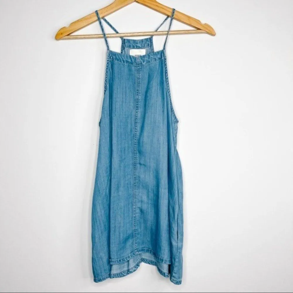 Harper Woodson Chambray Denim Jean Like Pocket Swing Tank Top Shirt - Image 4