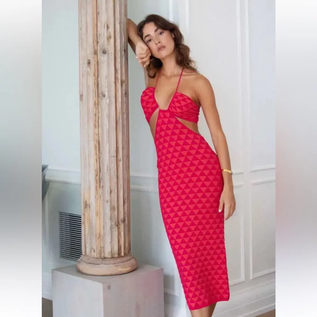 Solid & Striped Kiana Geo Print Cutout Midi Bodycon Halter Dress - Image 3