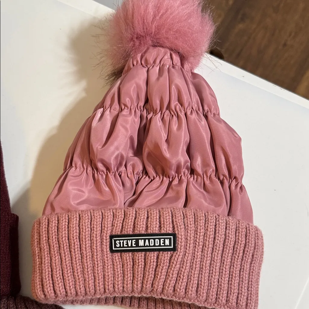 Beanie Bundle of 3 Steve Madden Duluth American Needle Burgundy Mauve Pink - Image 2