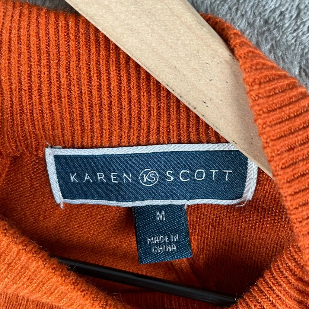 Karen Scott Zip-Back Mock Neck Sweater Womens M Orange Cozy Fall Pumpkin Minimal - Image 3