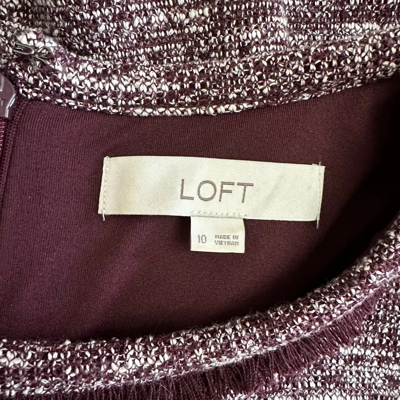 LOFT Marled Knit Fit & Flare Dress Size 10 Burgundy Short‎ Sleeve Lined Work - Image 2