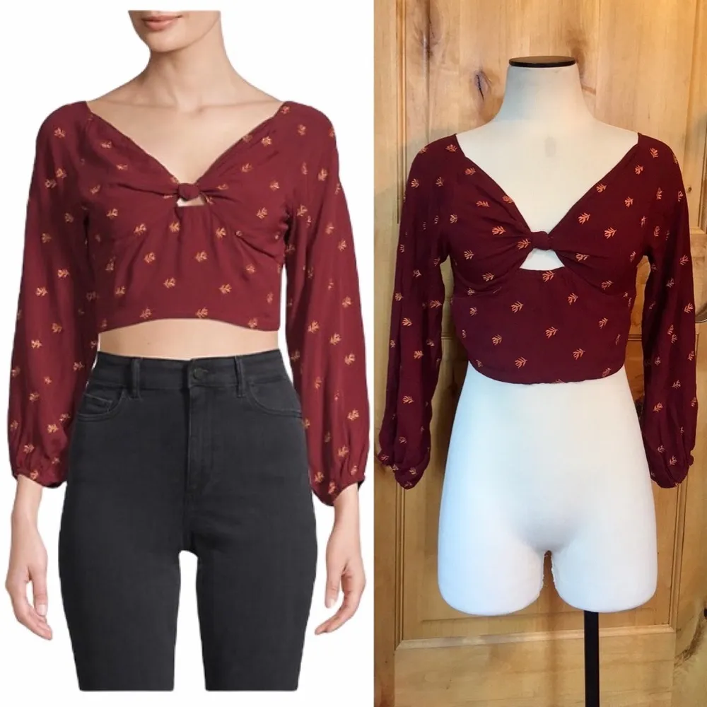 UO RAGA Red Leaf Print Knotted Crop Top $97 EUC M - Image 3