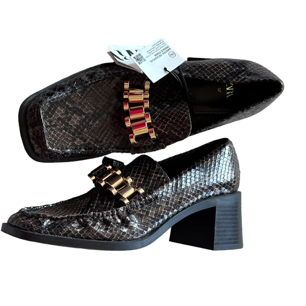 NWT ZARA HEELED LOAFERS WITH BUCKLE SNAKESKIN BLOGGERS FAVE - Image 10