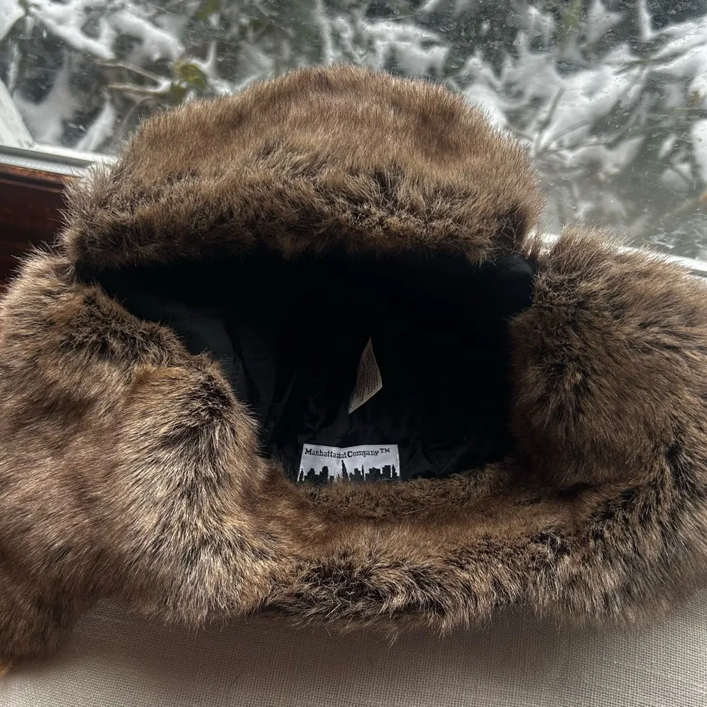 Manhattan Hat Company Houndstooth Trapper Hat with Faux Fur Women’s One Size Black - Image 7