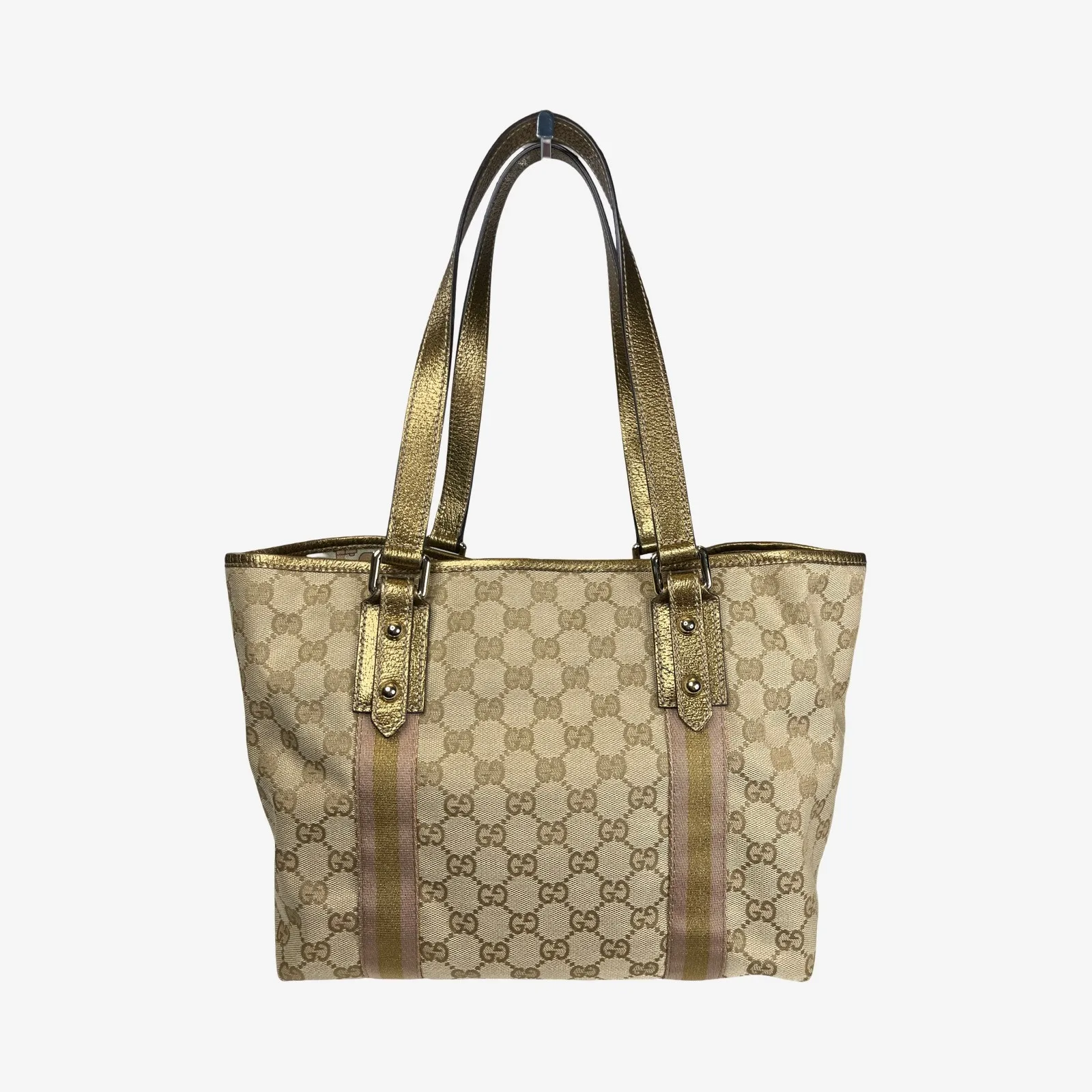 Gucci GG Canvas Gold Leather Trim Tote 137396 002404 with Charm & Cards - Image 4