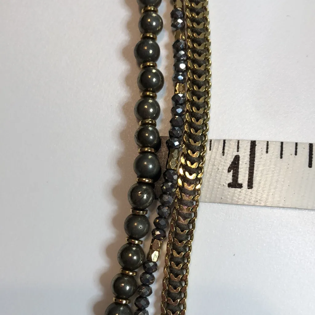 Henri Bendel St Tropez Multi Strand Mixed Metal Chain Beaded Bracelet gold tone - Image 11
