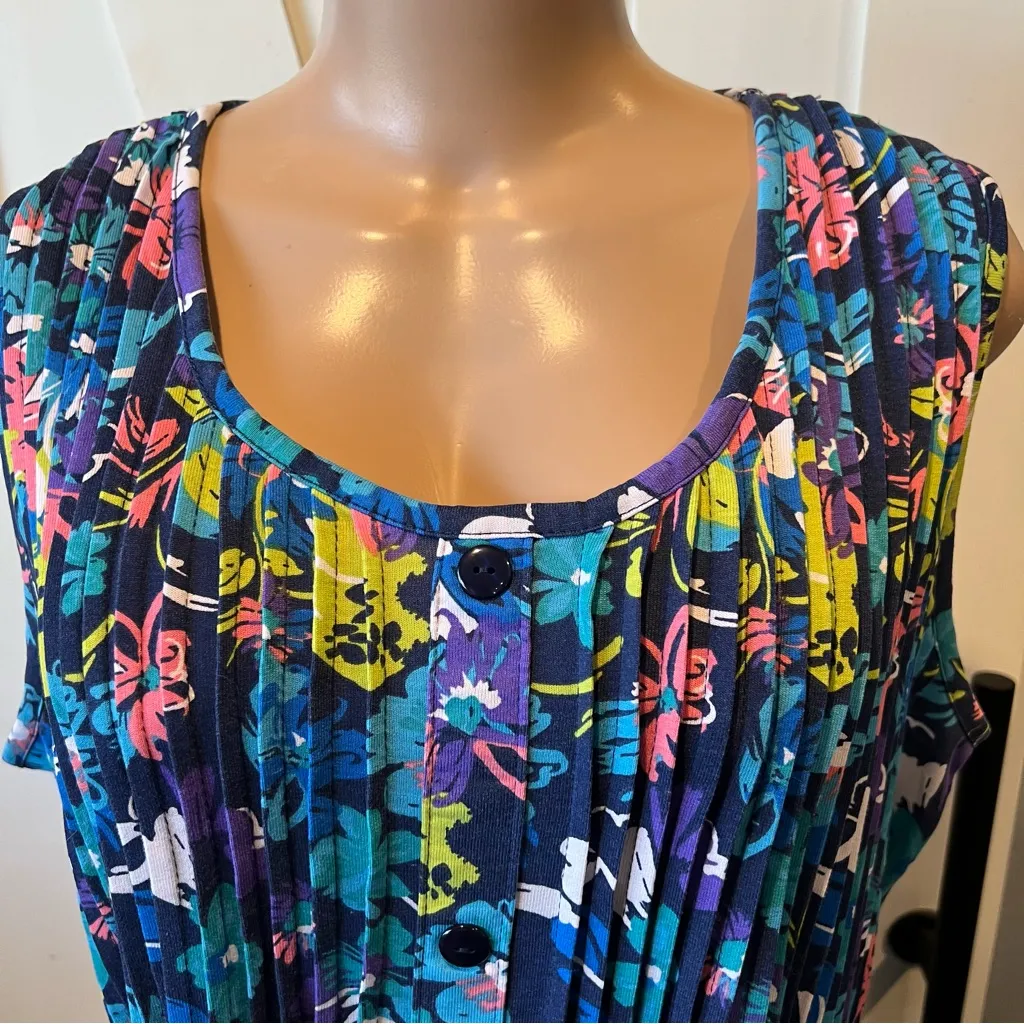 Woman Within Floral Maxi pintucked sleeveless Dress L 18-20 Blue poppy blossom - Image 3