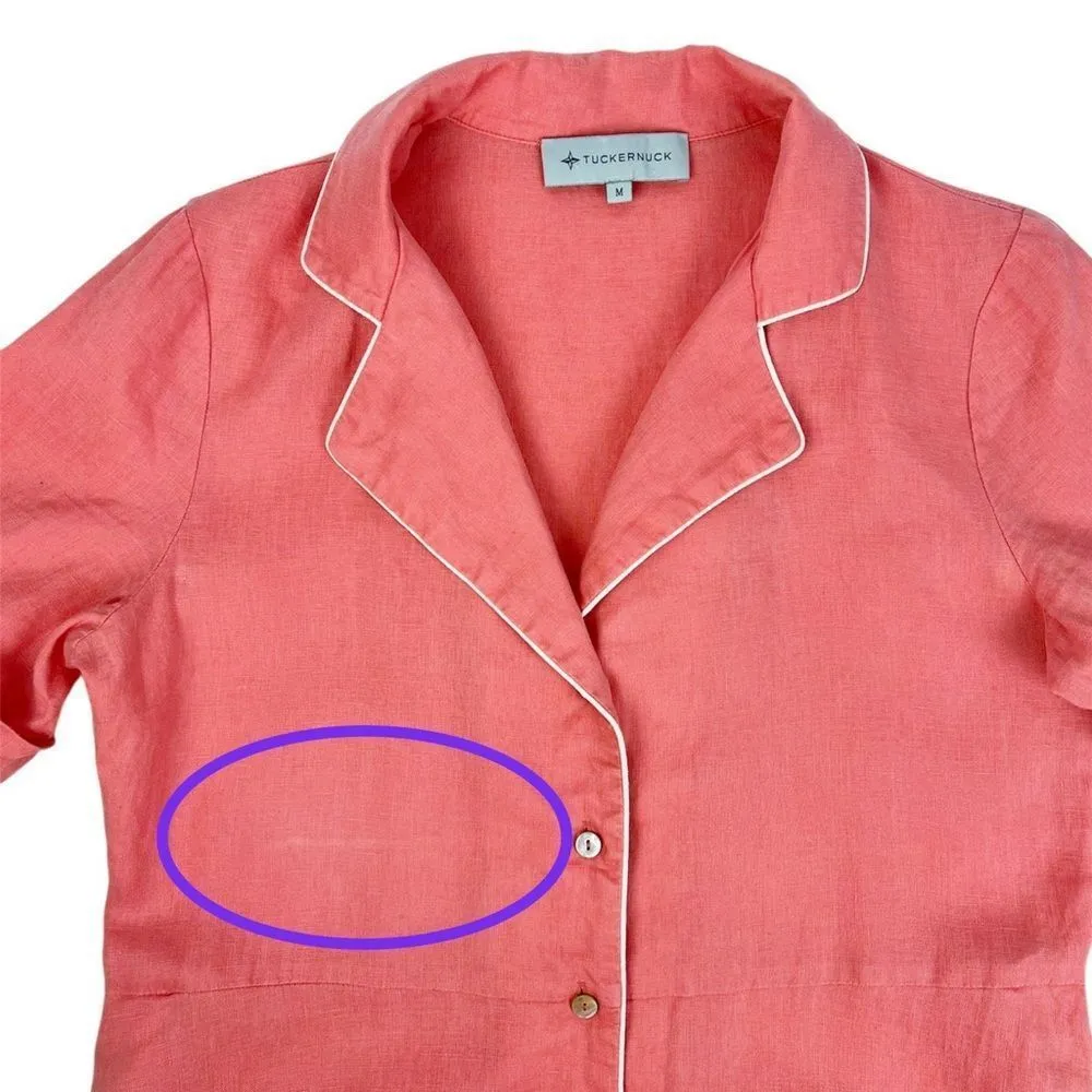 Tuckernuck Salmon Pink Button Down Collared Linen Belted Midi Dress Size Medium - Image 3