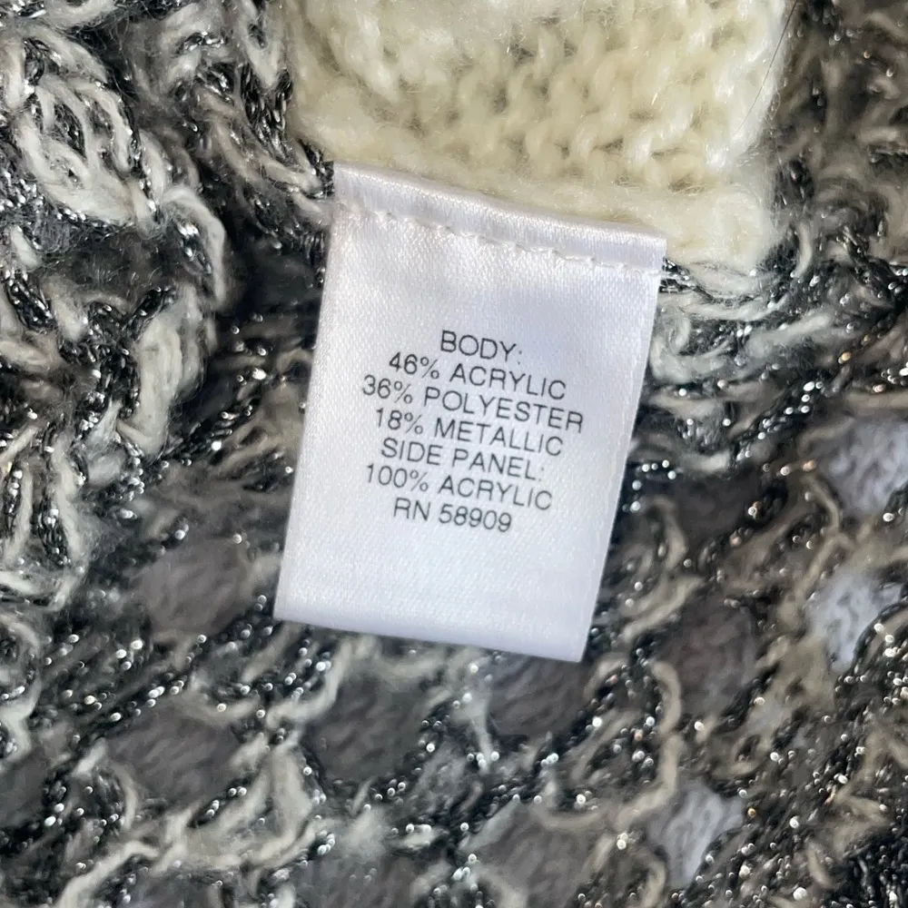 CHELSEA & VIOLET Crochet Gray / Cream Sweater With Metallic Trim Size Small - Image 5