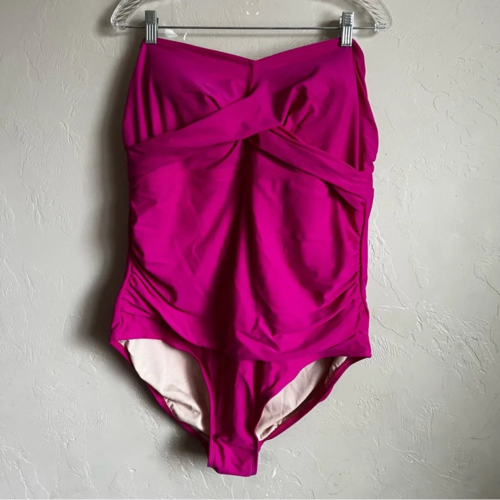 Pink Tummy Control Twist Front Full Coverage Strapless Bathingsuit - Image 4