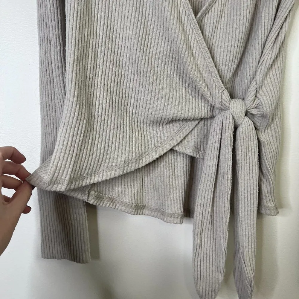 Abercrombie & Fitch Ribbed Knit Surplice Crossover Tie Front Long Sleeve Top - Image 3