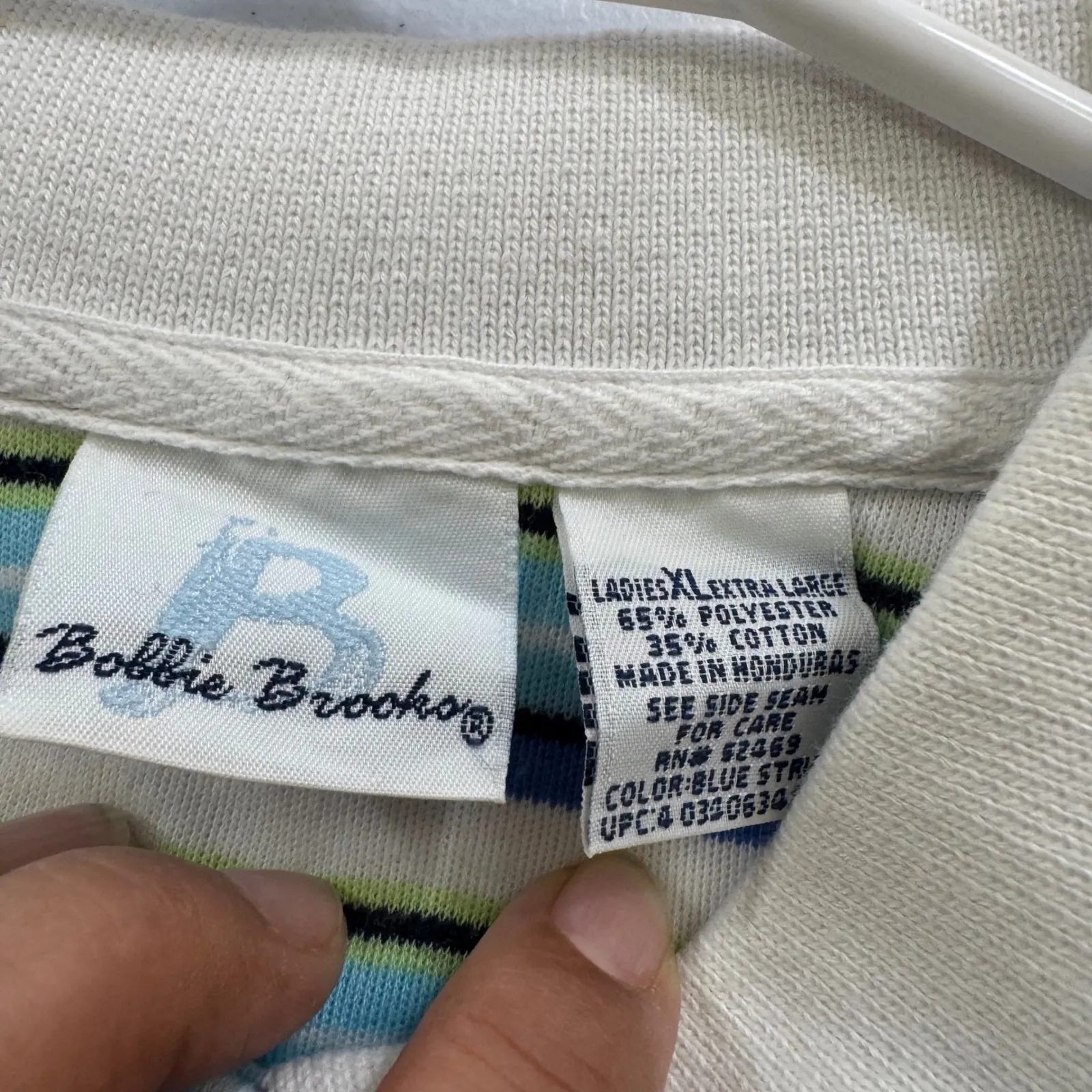 Bobbie Brooks Ladies xl Striped Polo Shirt Blue Green White Nautical Cool‎ color - Image 2