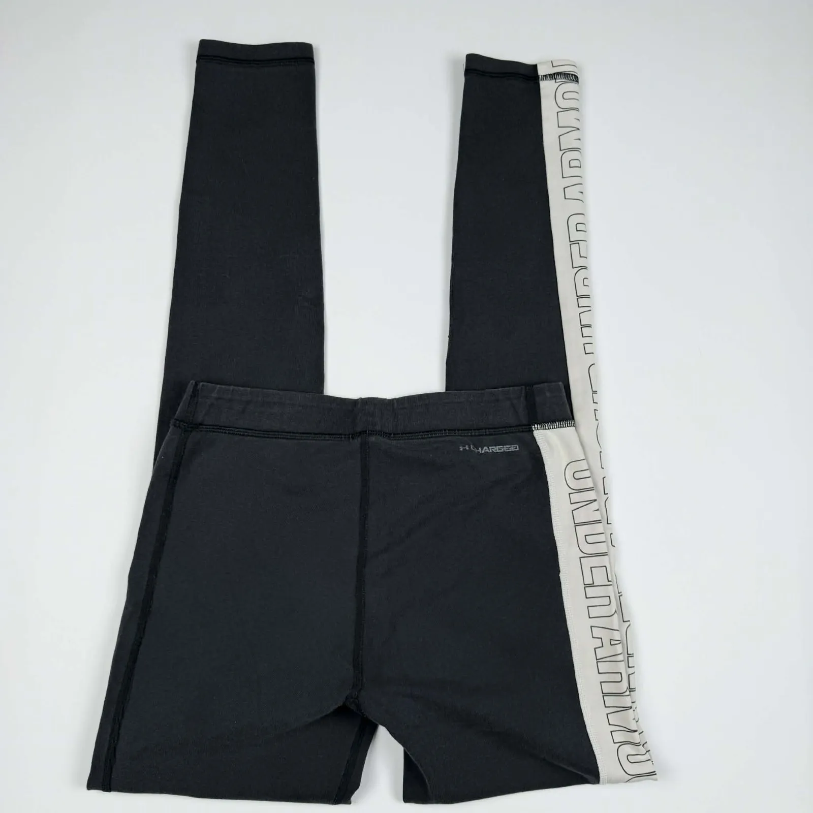 Under Armour Leggings Women's Small Black Athletic Logo Side Stripe Workout - Image 3