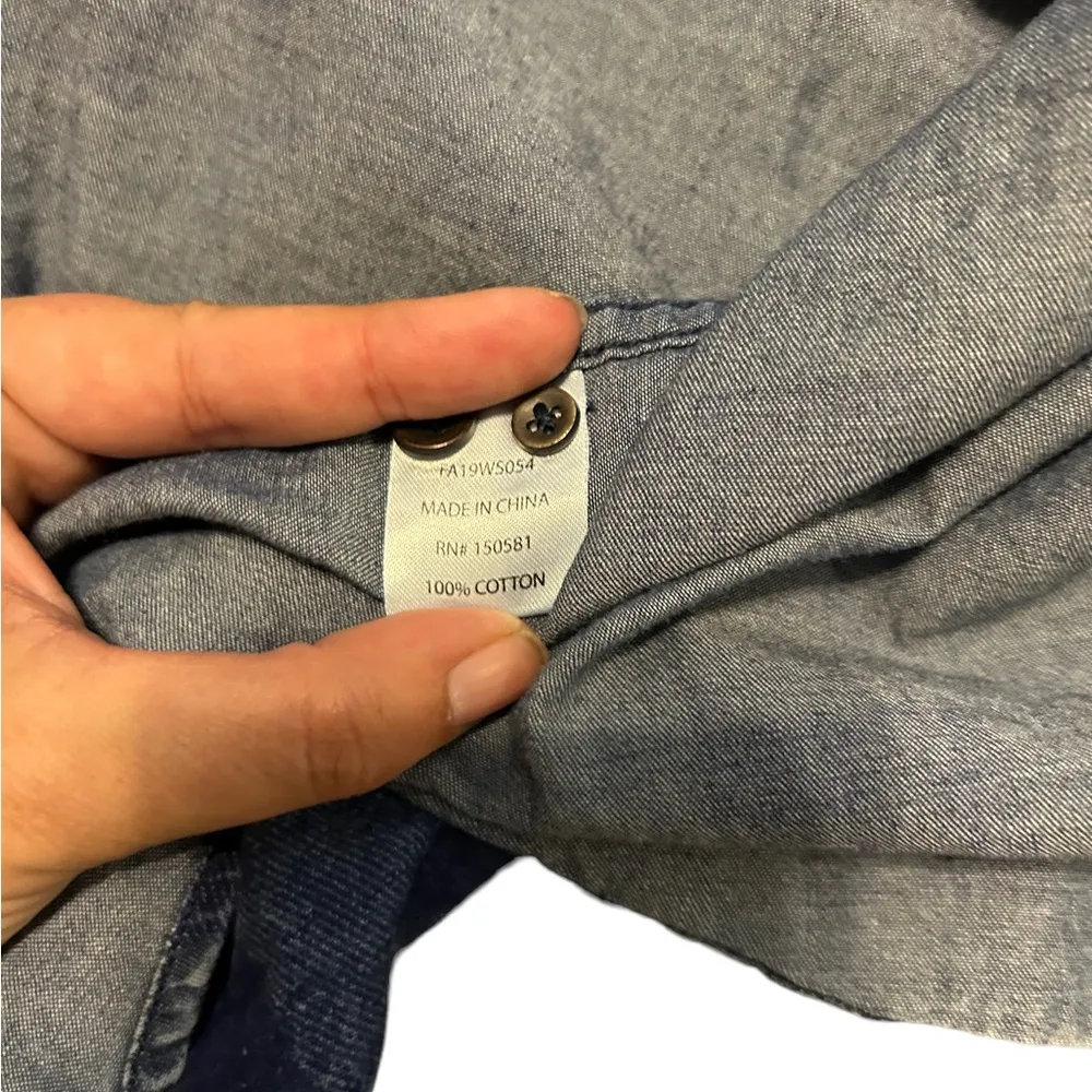 Flag and anthem blue plaid denim long sleeve button down shirt size xl - Image 7