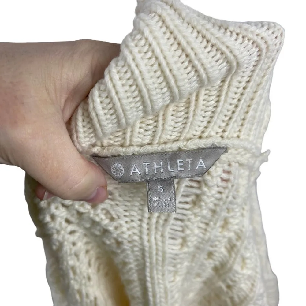 Athleta Bedford Cashmere Wool Cable Knit Turtleneck Sweater Dove Off White Small - Image 13