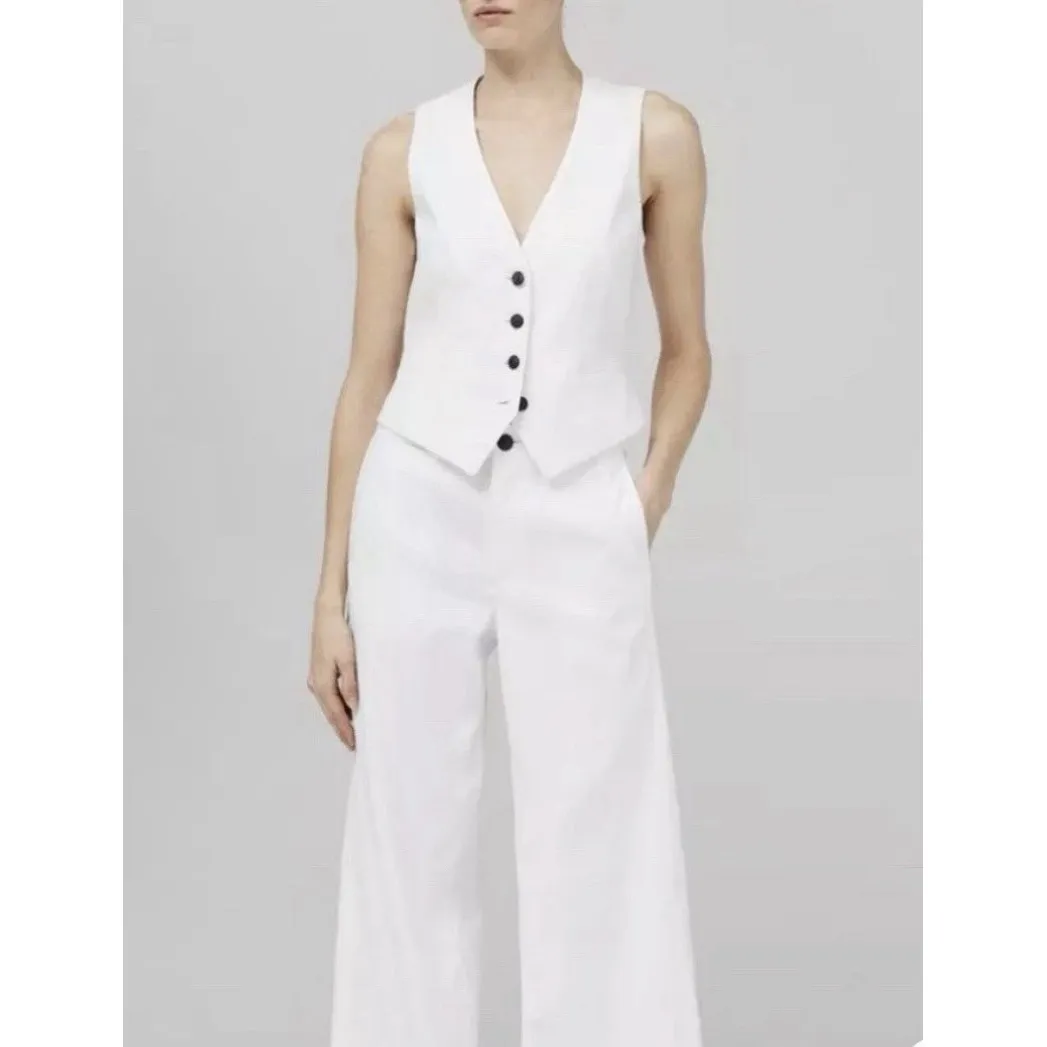 Rag & Bone Cressida Linen Blend V-Neck Button‎ Front Vest Jacket Size 4 - Image 10