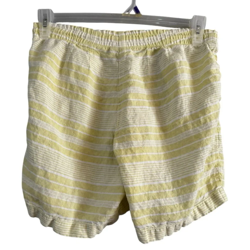 J Jill Love Linen Size XS 100% Linen Shorts Citron White Stripe Pull On Green - Image 2