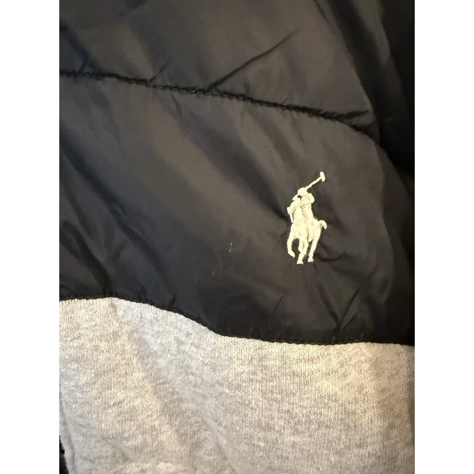 Rare Polo Ralph Lauren Full Zip Hybrid Quilt Fleece Hoodie Jacket XL Puffer - Image 5
