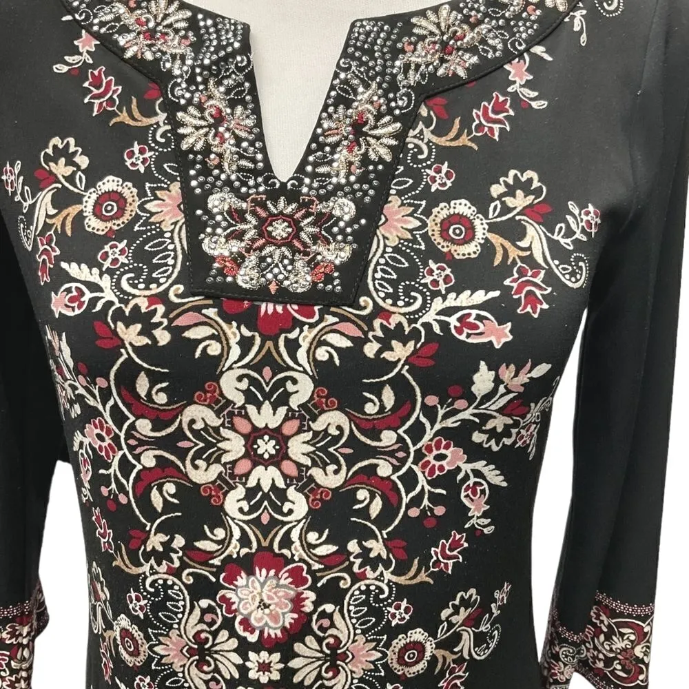 White House Black Market Embellished Shift Dress 3/4‎ Sleeve Pleat Hem Size XS - Image 8