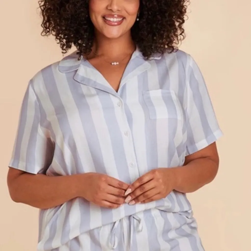 Birdy Grey Striped Button-Up Pajama Set, Green and White, Size XL - Image 2