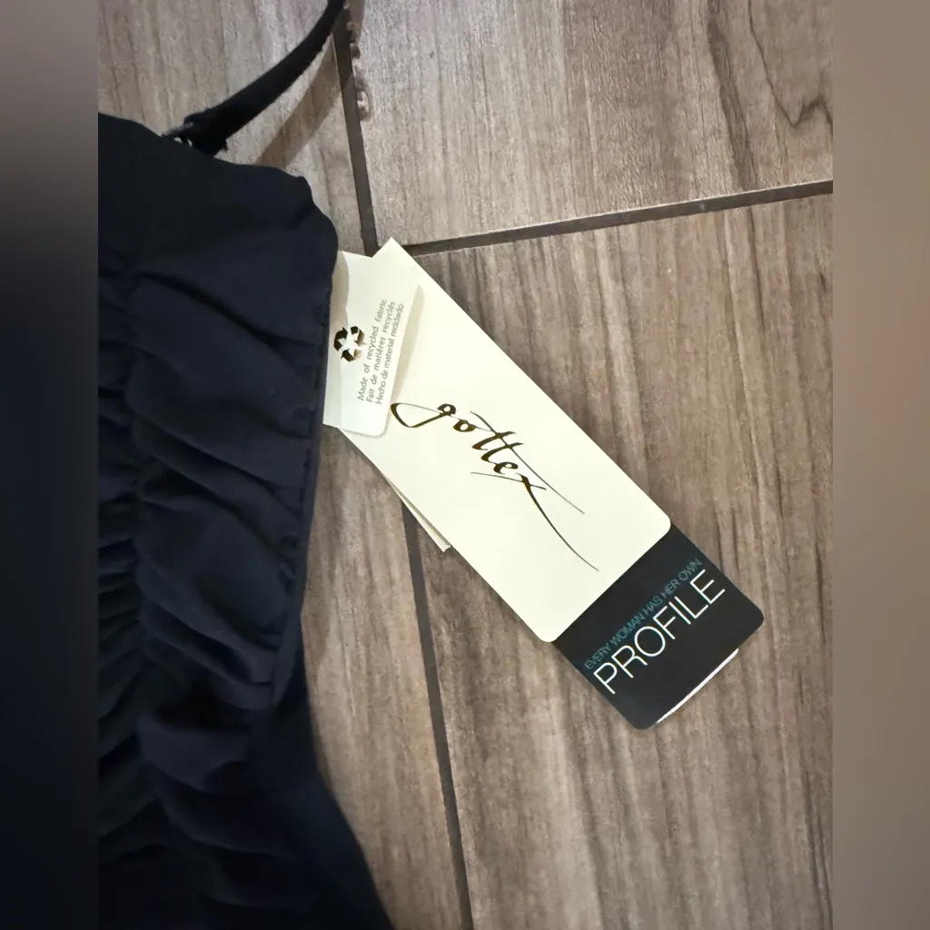 NWT Profile by Gottex Tutti Frutti Sweetheart‎ Bandeau Swimdress One Piece Sz 8 Black - Image 5