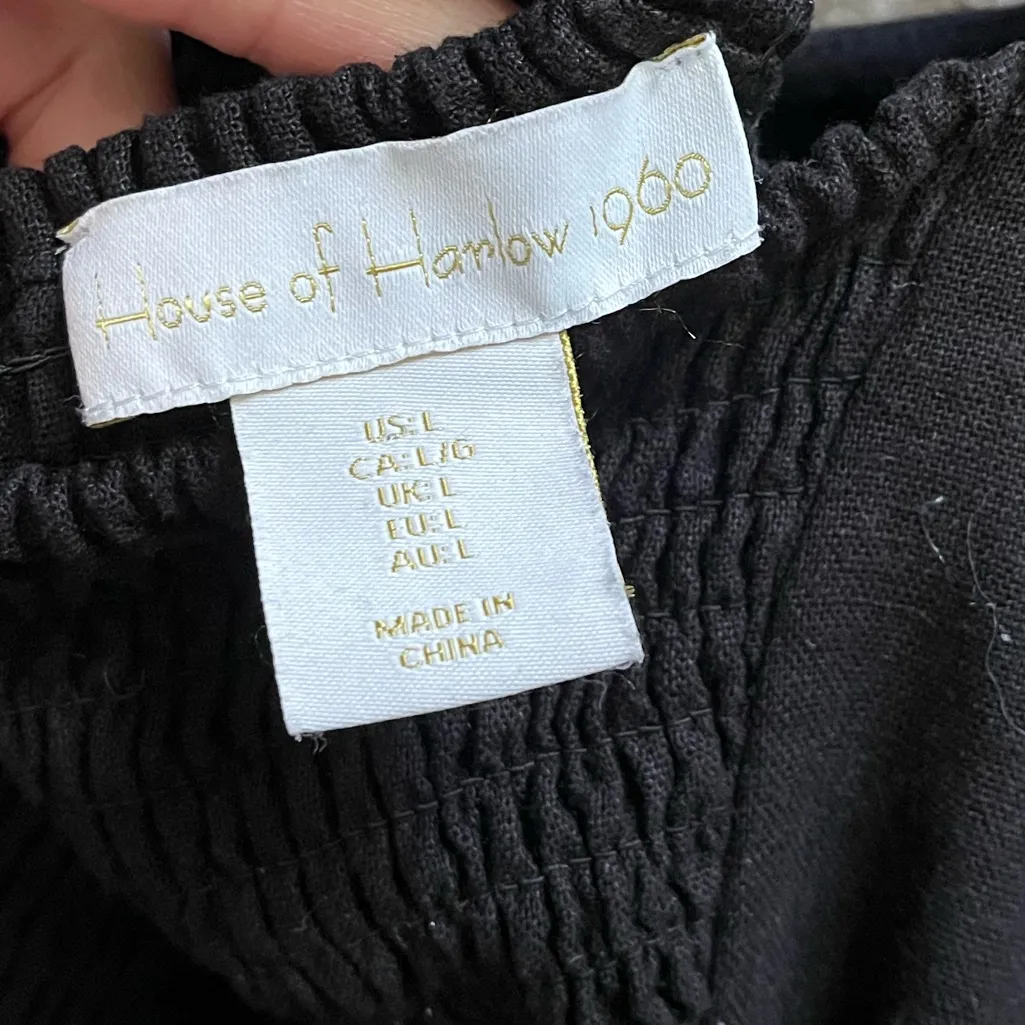 House of Harlow 1960 Black Linen Puff Sleeve Dress Square neck Black Large - Image 9