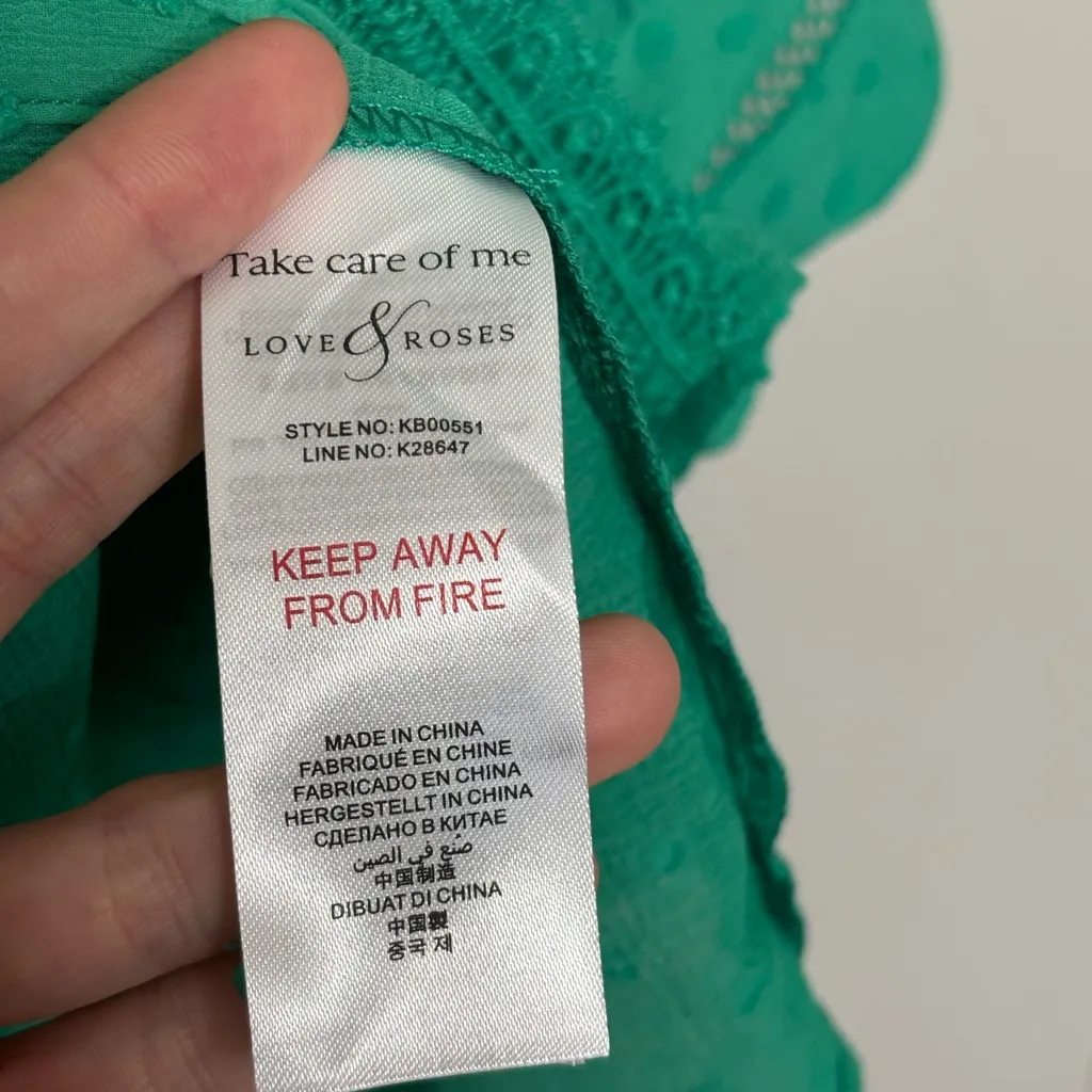 NWT Love & Roses Green Dobby Lace Trim Swiss Dot 3/4 Sleeve Blouse - Image 7