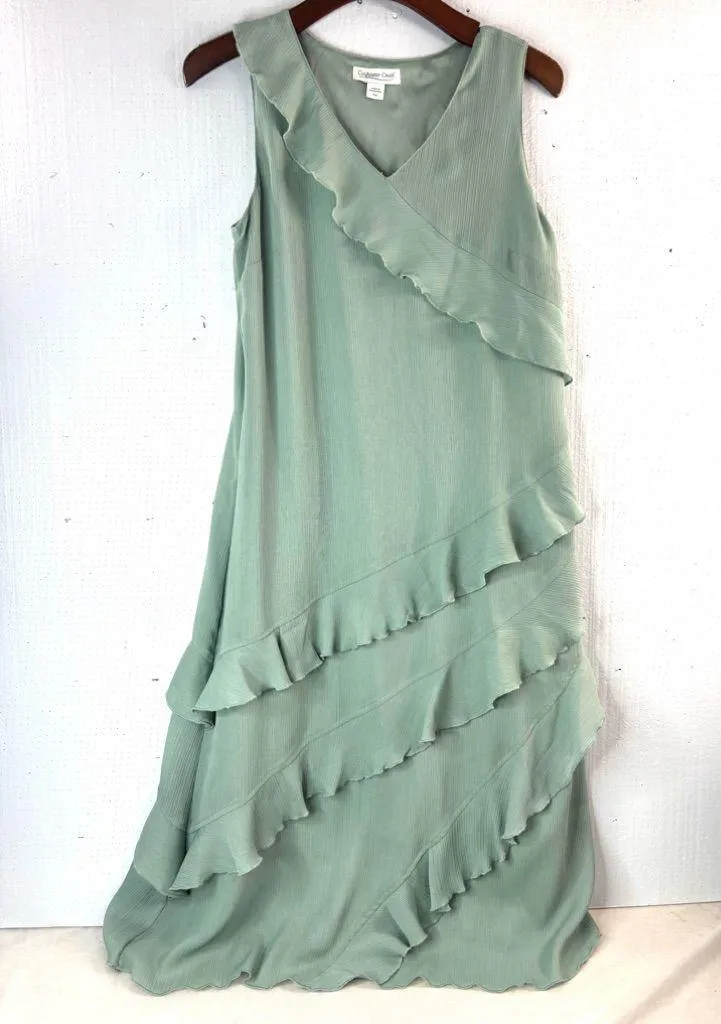 Coldwater Creek MP Mother of the Bride Diagonal Ruffle Sage Green Midi Dress - Image 11