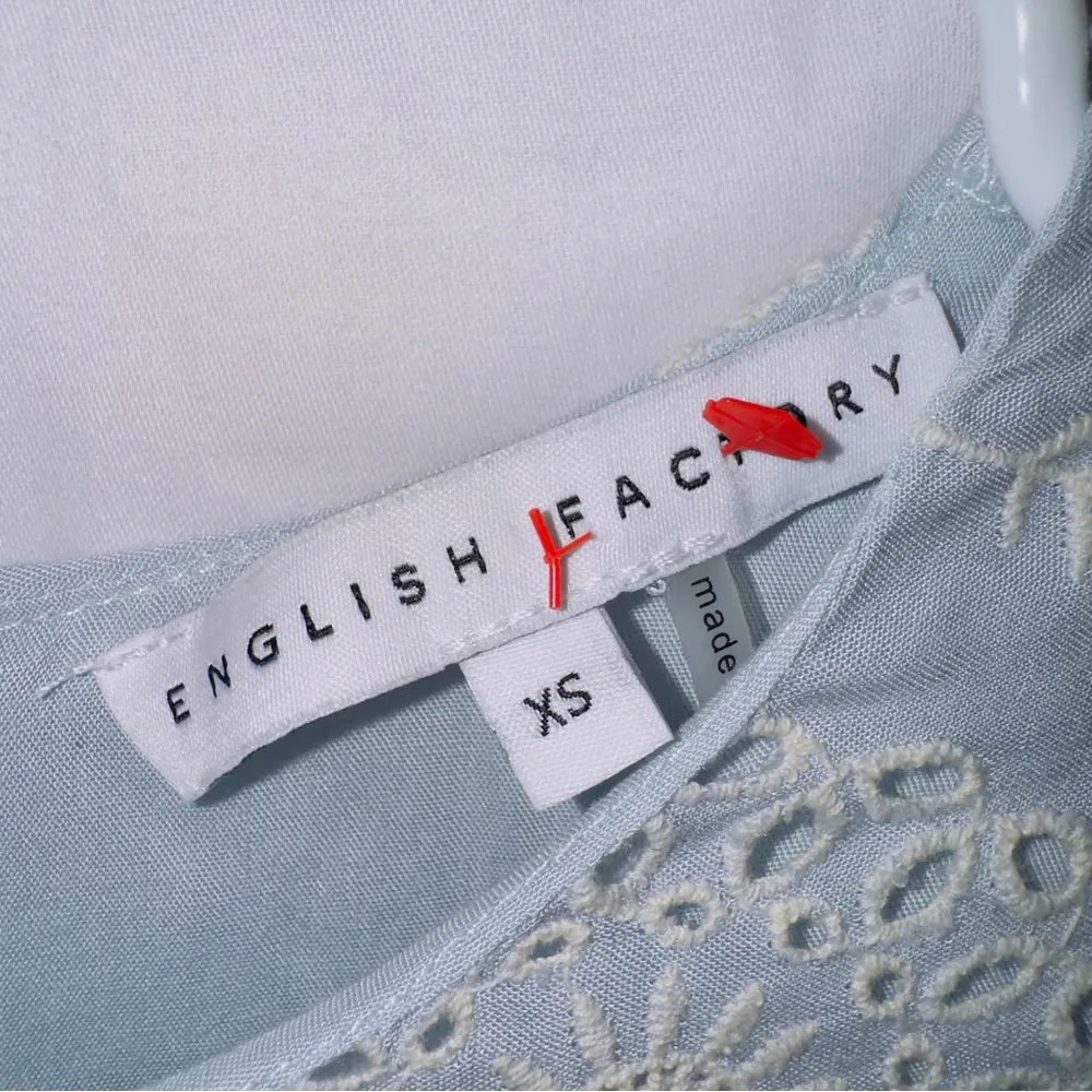 English Factory Blue Eyelet Lace Detail Short Sleeve Mini Dress size XS - Image 3