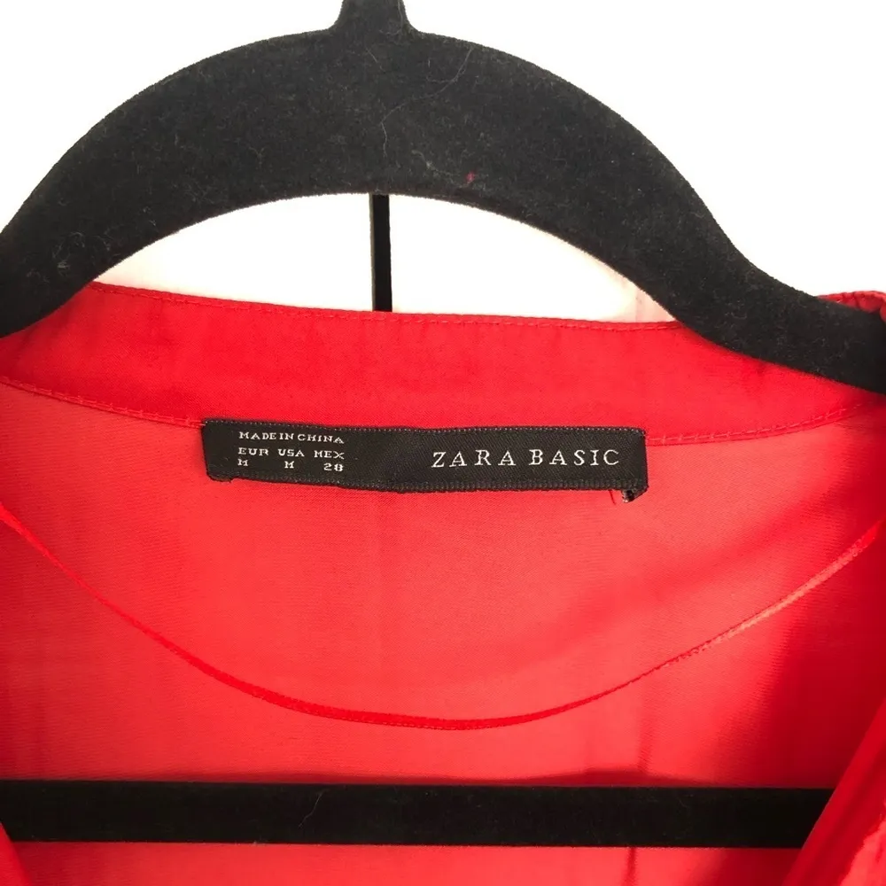 Zara Red Orange V Neck Mini Dress Size M - Image 3