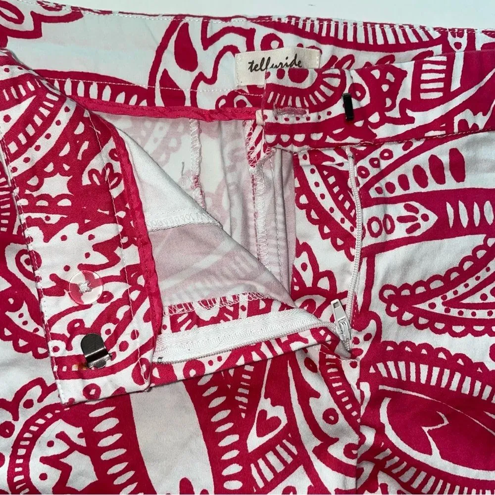 Telluride Chino Shorts Poplin Pink White Paisley Boho Cotton Size 6 - Image 2