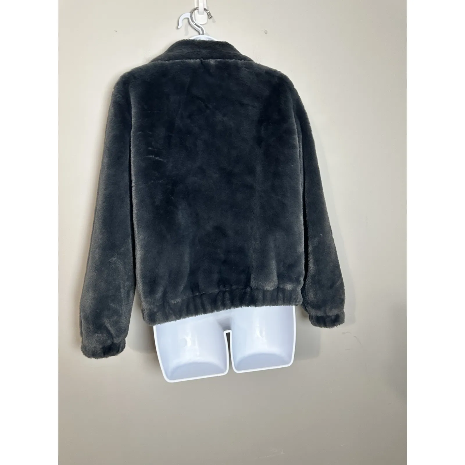 The Cashmere Project Charcoal Grey Faux Fur Zip Bomber Jacket - Image 4