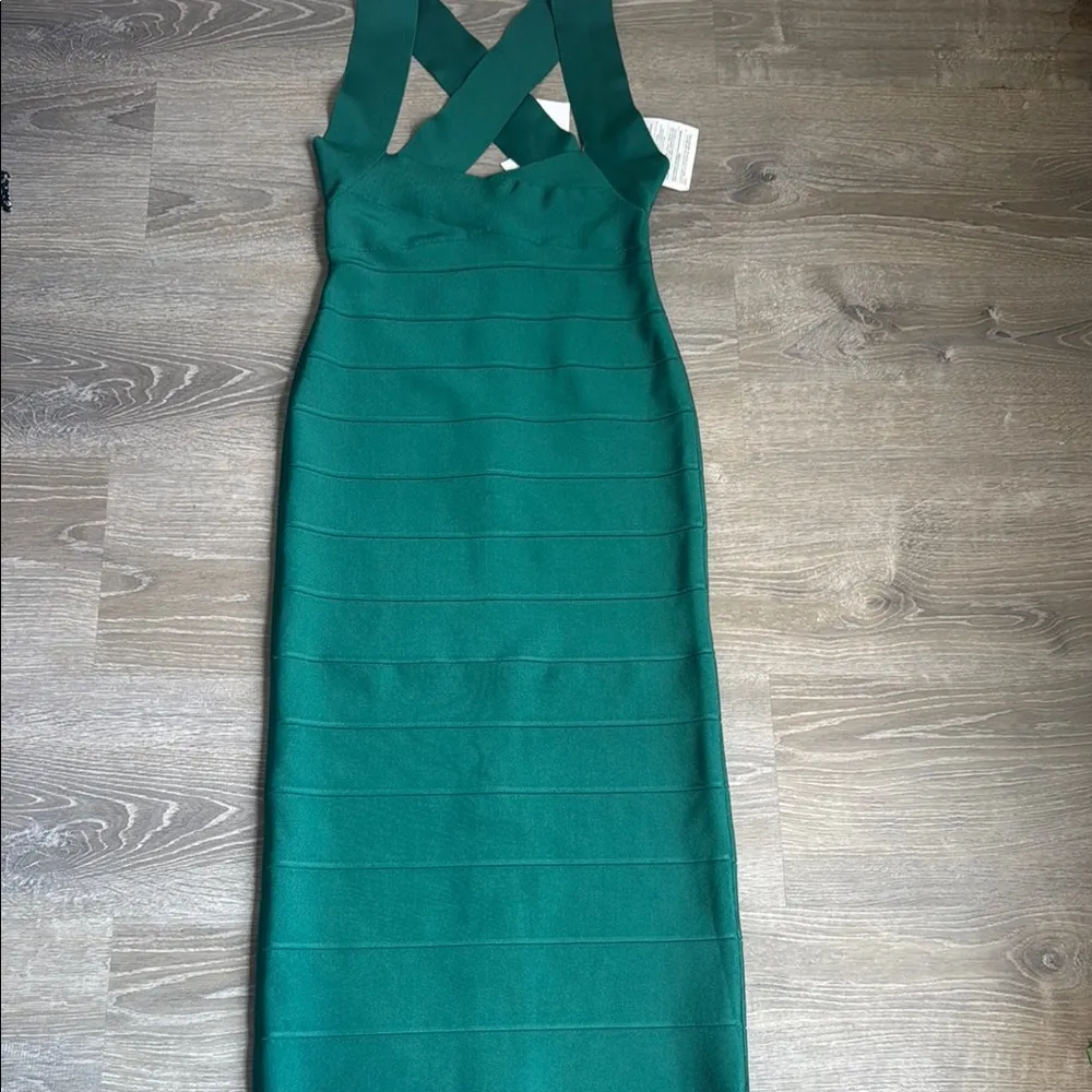 NEW HERVE LEGER Cutout Bandage Midi Dress In Emerald Medium - Image 2
