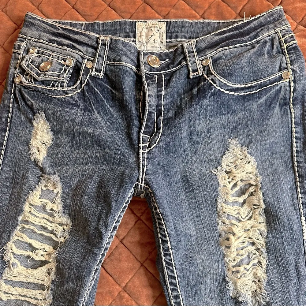 L.A Idol Distressed Flare Jeans Blue Size undefined - Image 2