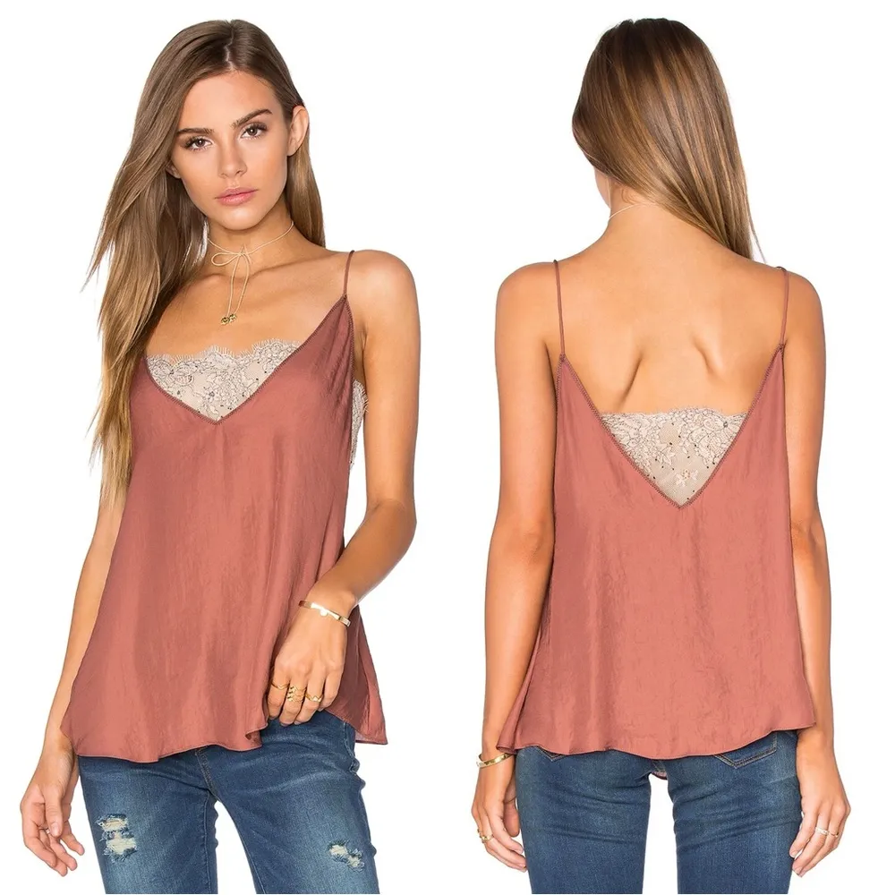 Free People • Deep V Bandeau Top satin lace cami tank Copper rust cream bralette - Image 12