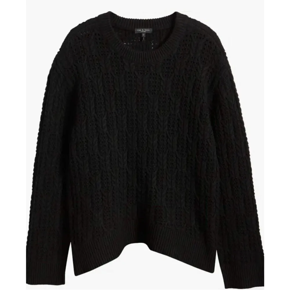 Rag & Bone 100% wool Divya cable crochet knit sweater large - Image 11