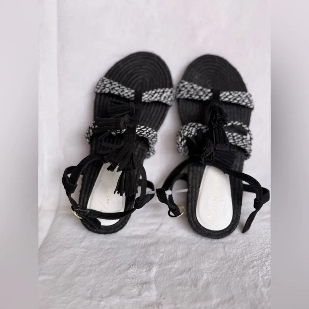 NWT Anthropologie fringed rope sandals size 7M  black and white - Image 10