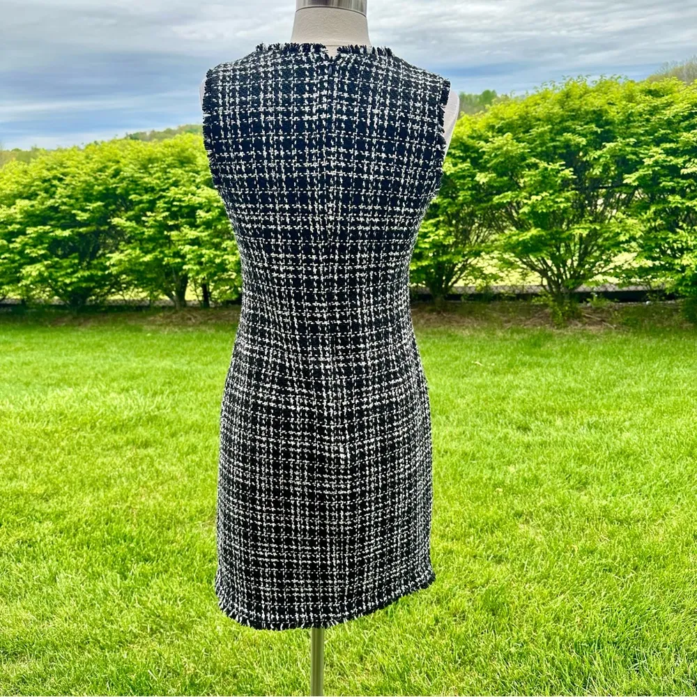 Karl Lagerfeld Paris Women’s V Neck Tweed Knit Jumper Black White Dress size 4 - Image 11