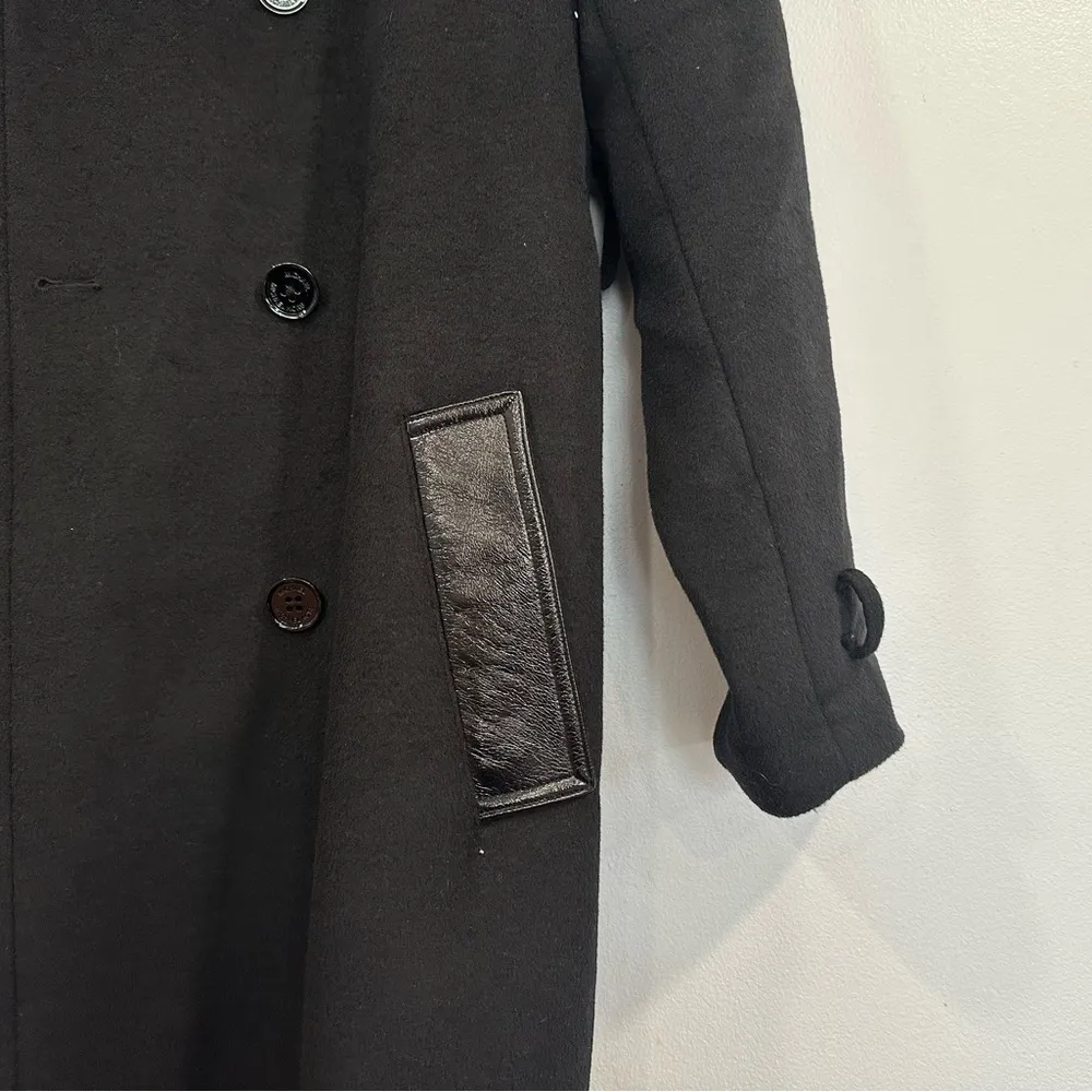 Michael Kors Double Breasted Wool Blend Trench Coat with Leather Trim - Image 3